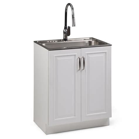 laundry utility sink cabinet stainless steel 2 doors flex-neck faucet|lowe's laundry sink.